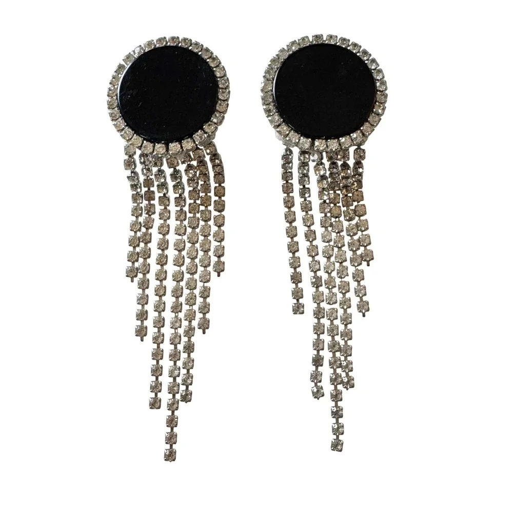 Vintage‎ Rhinestone Fringe Dangling Statement Earrings Showgirl Nicole Mintzes